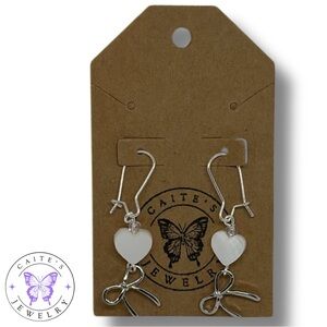Handmade Silver Kidney Earrings with Hearts and Bows